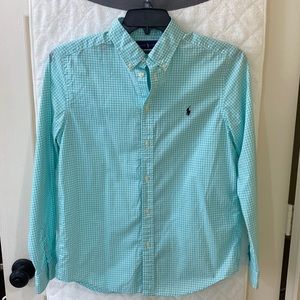 Boys XL Ralph Lauren Polo butter down shirt in teal/white. Excellent Condition